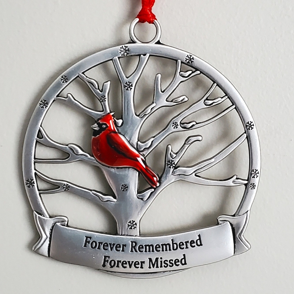 Memorial Cardinal Ornament " Forever Remembered, Forever Missed" Ganz